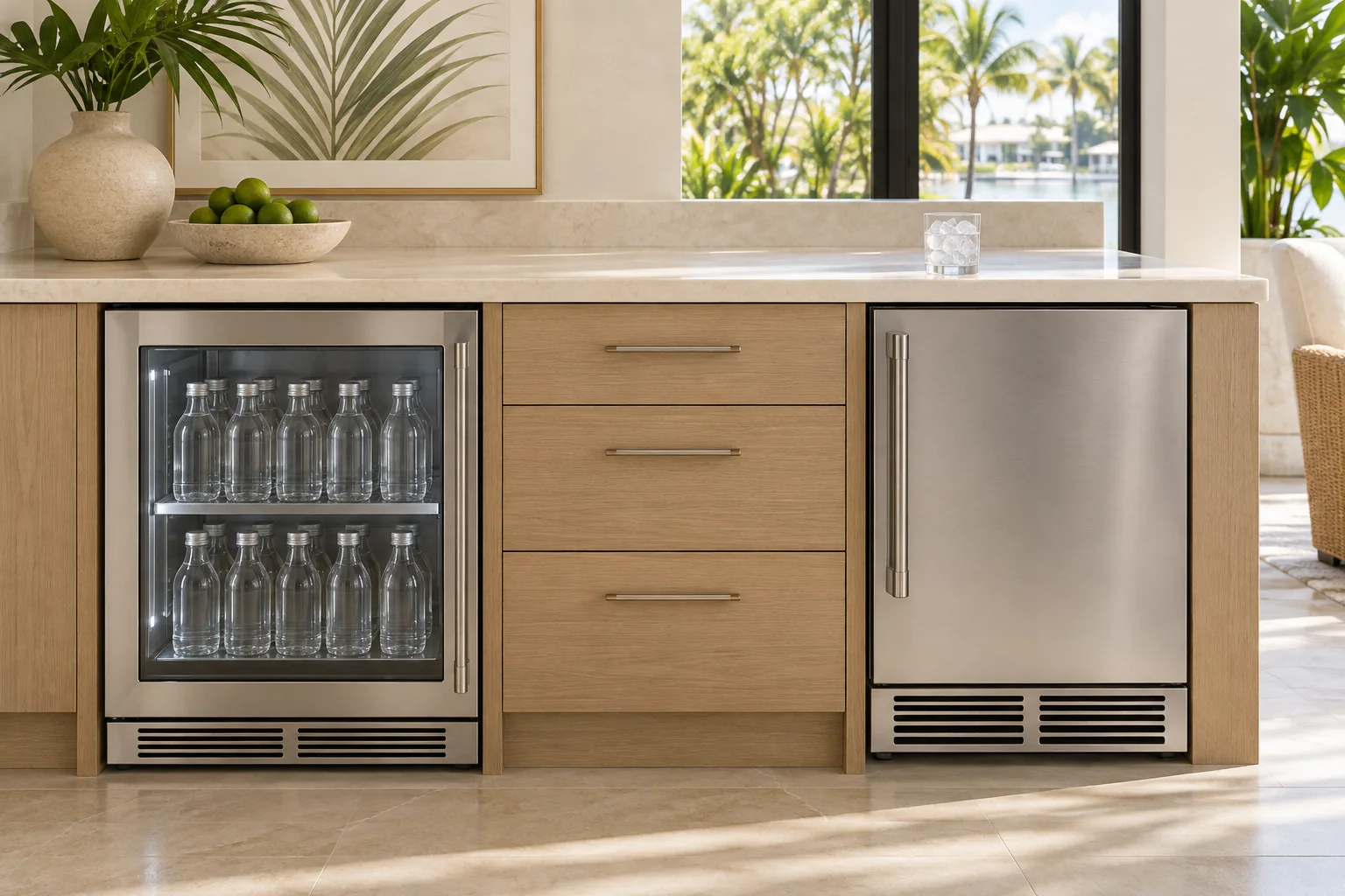 Illustrative residential beverage refrigerator